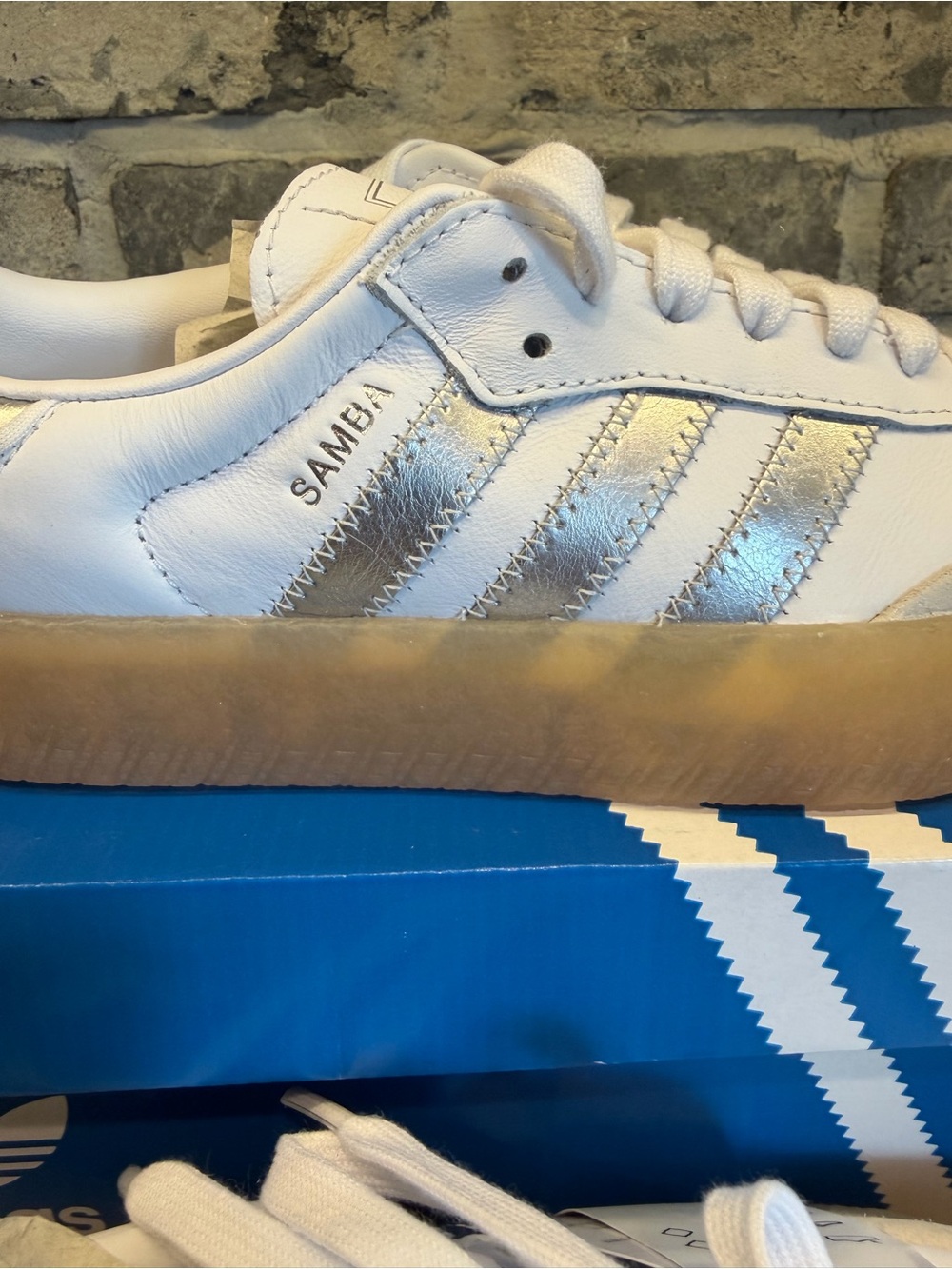 adidas Samba Platform Sneakers in White with Silver Accents - Picture 2 of 6